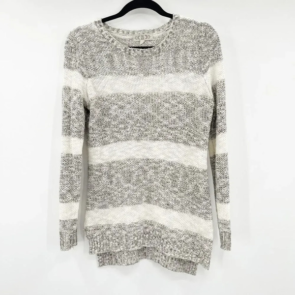 Pink Rose Women's Gray Cream Striped Pullover Sweater Size M - Picture 1 of 3